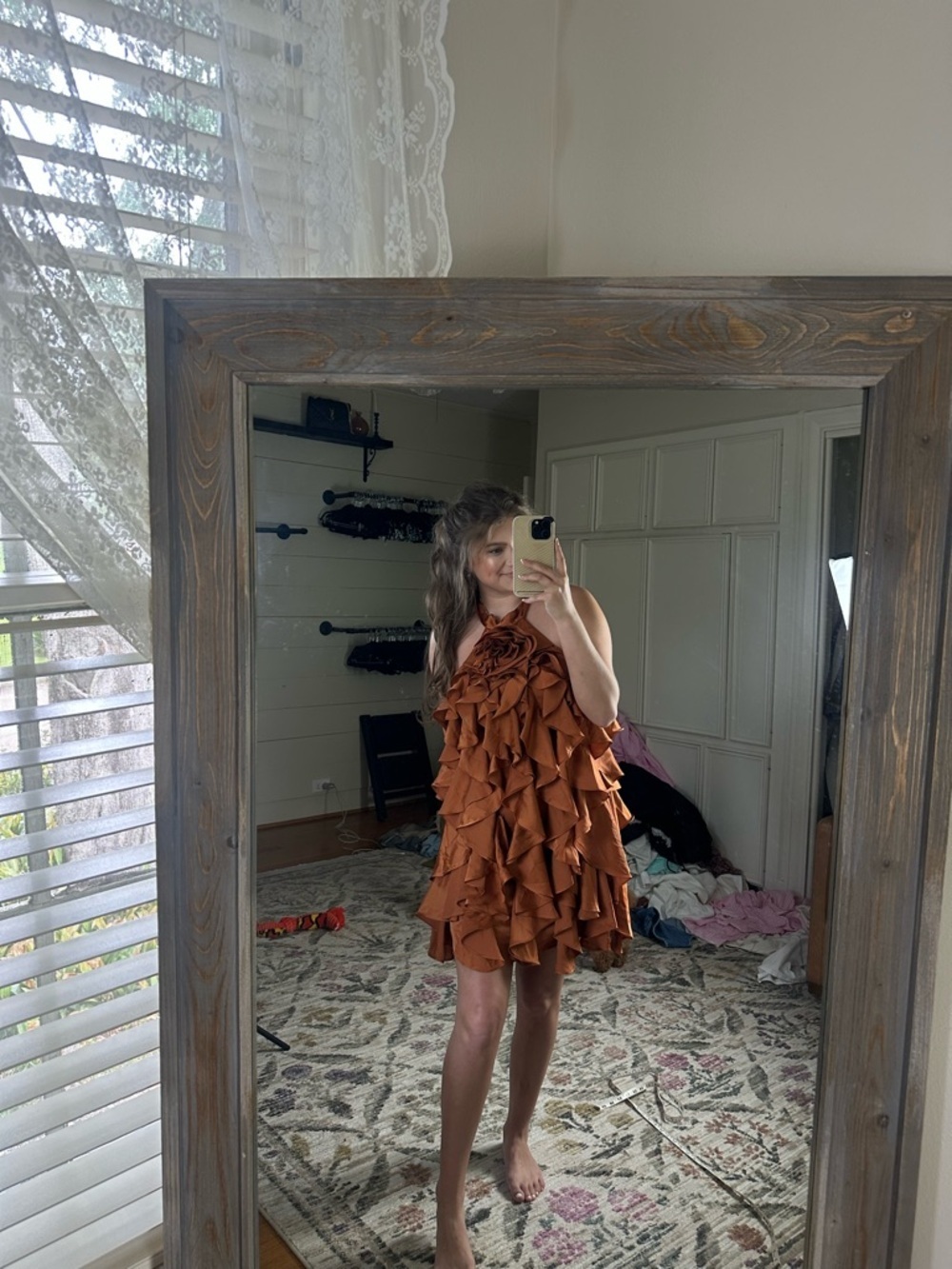 BHLDN Maria Rosette Ruffle Mini Dress
